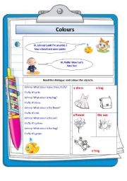 English Worksheet: Colours. Johnny and Fluffys adventures. Part 1/2