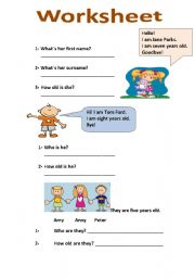 English Worksheet: worksheet about name and age