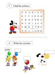 English Worksheet: Find and write the Colours