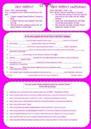 English Worksheet: PAST PERFECT SIMPLE & CONTINUOUS