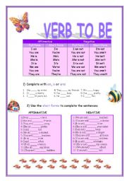 English Worksheet: Verb to be (2PAGES)