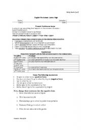 English worksheet: present continuous tense