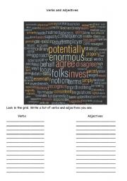 English worksheet: Verbs and adjectives grid