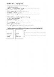 English Worksheet: practice like + ing