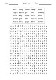 English Worksheet: Mother day wordsearch