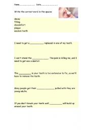 English worksheet: Dental health