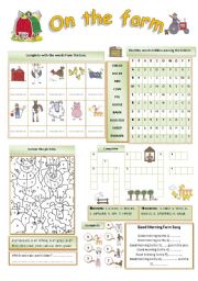 English Worksheet: On The Farm (b/w version included) fully editable