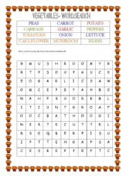 English Worksheet: WORDSEARCH - VEGETABLES - FULLY EDITABLE