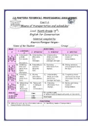 English Worksheet: Lesson Plan Means of transportation, Englis for conversational, 8 grade