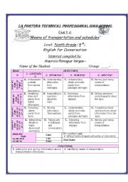 English Worksheet: Lesson Plan Means of transportation, Englis for conversational, 8 grade