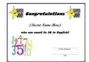 English Worksheet: FULLY EDITABLE award for learning English numbers to 10