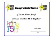 FULLY EDITABLE award for learning English numbers to 10