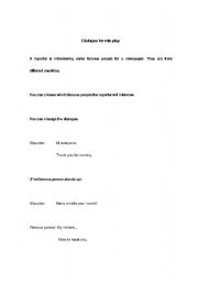 English Worksheet: Celebrity Interview Role Play