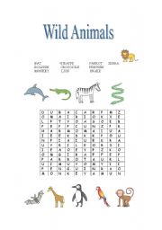 English worksheet: Wild animals letter soup