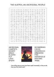 English worksheet: Aboriginal Wordsearch