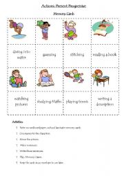 English worksheet: Present Progressive Memory Cards