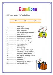 English Worksheet: Question What Who Where