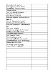 English worksheet: frequently asked questions