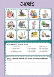 English Worksheet: CHORES: vocabulary and writing exercise