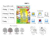English Worksheet: days, months, weather and seasons