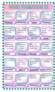 English Worksheet: Word formation 22