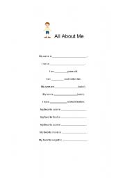 English Worksheet: All About Me