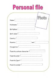 English Worksheet: Personal File