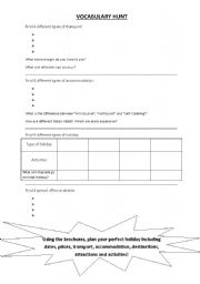 English worksheet: Travel Brochure(s) Vocabulary Hunt