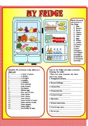 English Worksheet: My fridge- There is-are