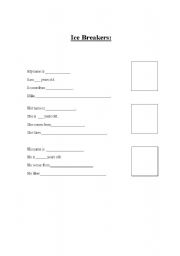 English worksheet:  Ice Breakers