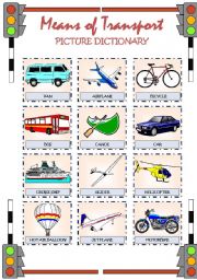 English Worksheet: Means of Transport Picture Dictionary