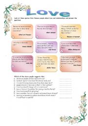 English Worksheet: Love Quotes Read and Match