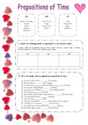 English Worksheet: PREPOSITIONS OF TIME exercises