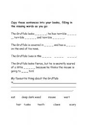 English Worksheet: gruffalo missing words