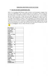 English worksheet: Personal Info