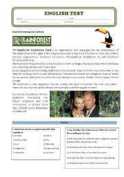 English Worksheet: English Test about Stings Rainforest Foundation Organization 