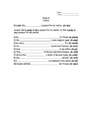 English worksheet: Going to - Future, worksheet