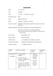 English Worksheet: Lesson Plan - Past Simple