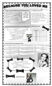 English Worksheet: because you loved me (Checking past simple)