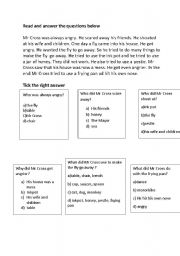 English worksheet: Read and answer multiple choice