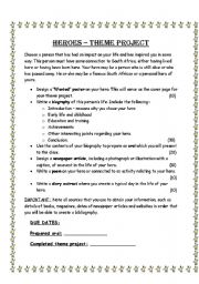 English worksheet: Heroes - Theme project