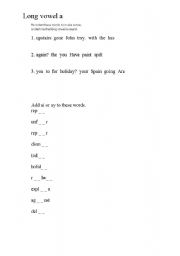 English Worksheet: long vowel a