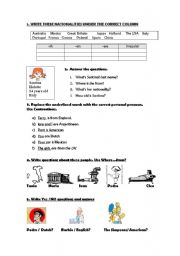 English worksheet: Countries and Nationalities