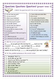 English Worksheet: Questions - present tense