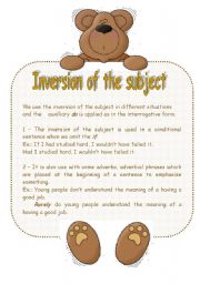 English Worksheet: Inversion of the subject (two pages)