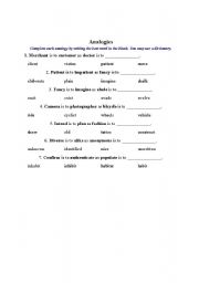 English worksheet: anologies