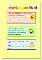 English Worksheet: Conversation cards: Make up questions and nterview your friend