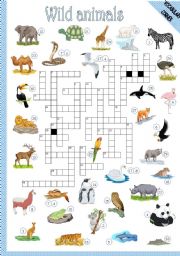 English Worksheet: WILD ANIMALS - CROSSWORD