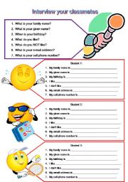 English Worksheet: interview your classmates