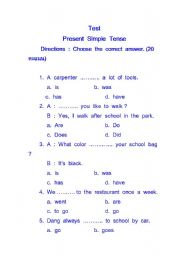 English worksheet: present simple Test